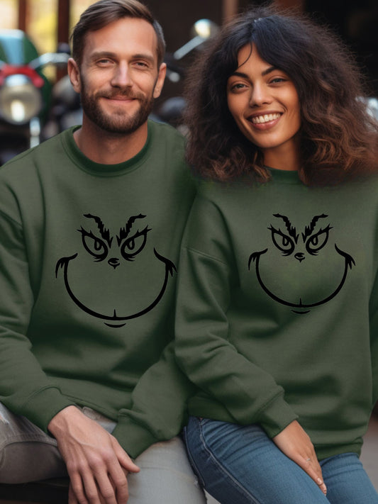Grinch Face - Crewneck Relaxed Fit Sweatshirt - Military Green