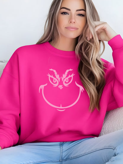 The Grinch Face - Crewneck Relaxed Fit Sweatshirt - Pink