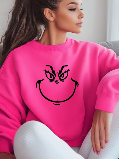 The Grinch Face - Crewneck Relaxed Fit Sweatshirt - Pink