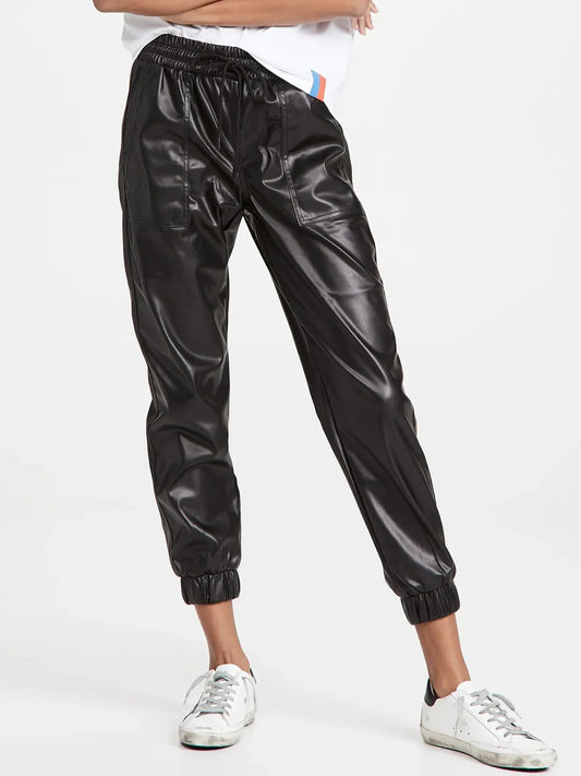 Drawstring Pleather Pants with Pockets