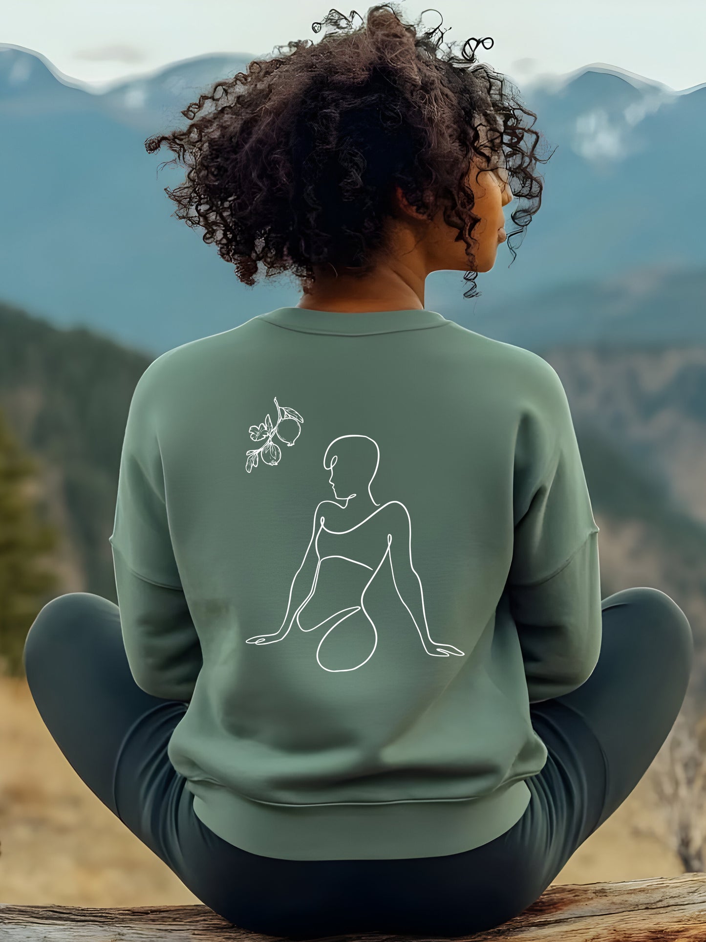 Pomegranate Queen - Unisex Crewneck Relaxed Fit Sweatshirt Sage Green