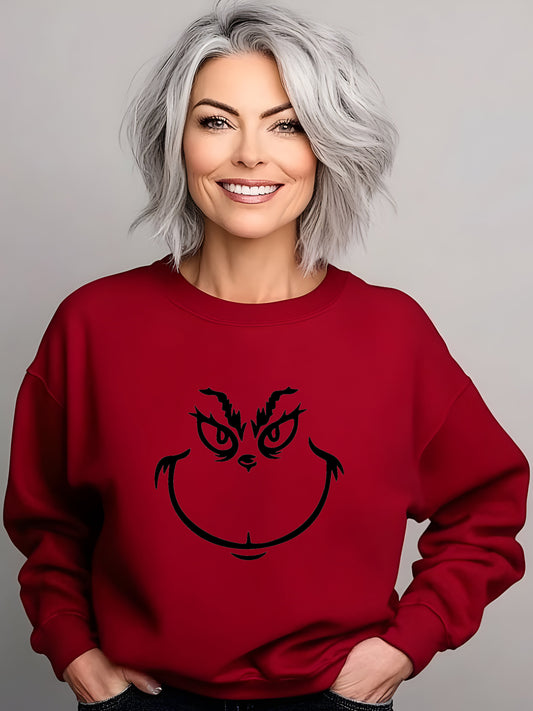 The Grinch Face - Crewneck Relaxed Fit Sweatshirt - Red