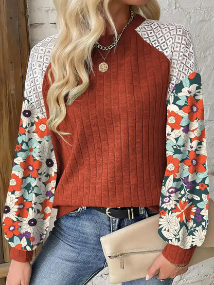 Printed Round Neck Long Sleeve Top