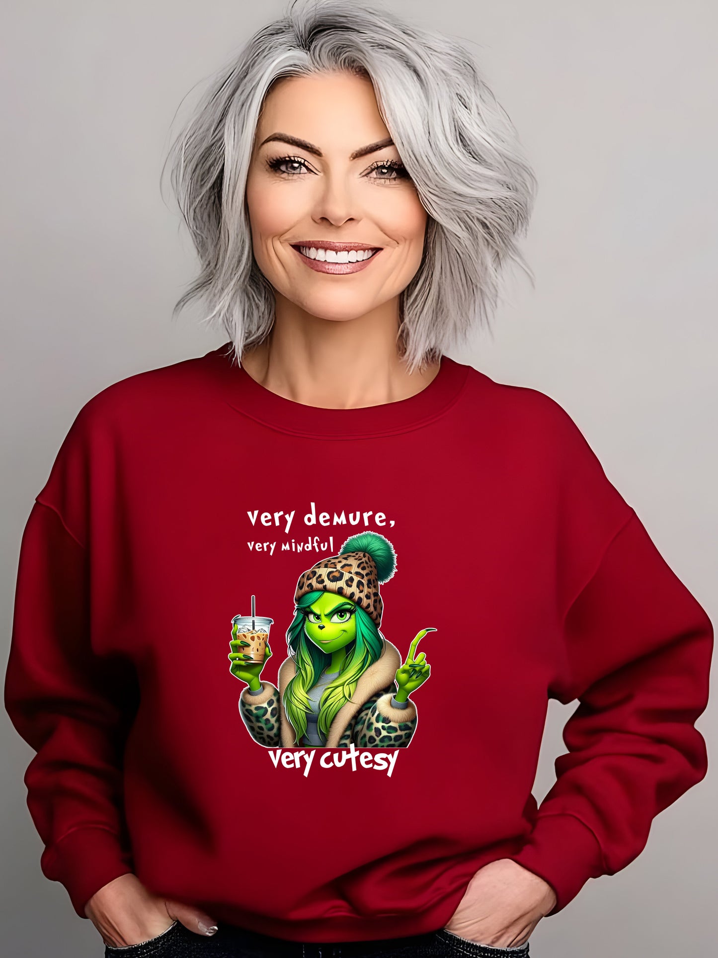 The Grinch Very Demure, Very Mindful, Very Cutesy Crewneck Relaxed Fit Sweatshirt