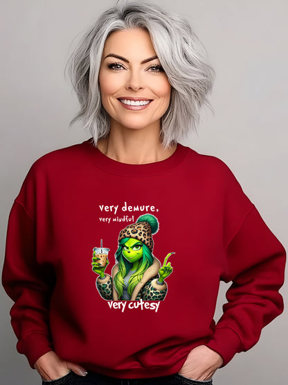 The Grinch Very Demure, Very Mindful, Very Cutesy Crewneck Relaxed Fit Sweatshirt