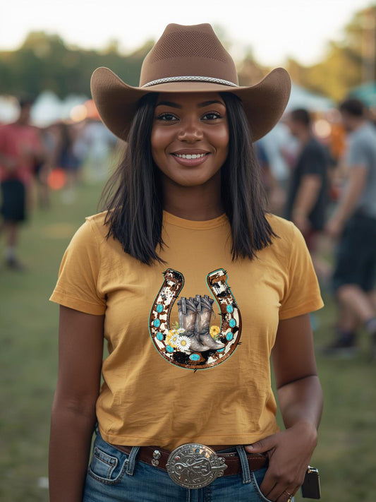 Western Cowboy Boot Horseshoe Retro - Unisex Western T-shirt