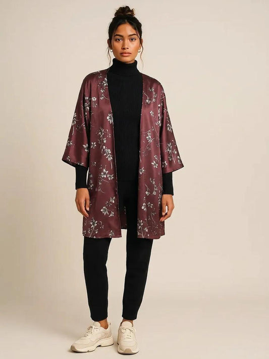 WINE & DINE HI-LOW OPEN FRONT KIMONO - 1/2 LENGTH
