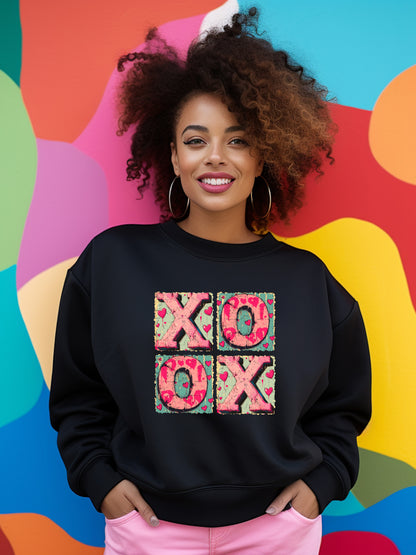 XOXO Hugs & Kisses Valentines Unisex Crewneck Sweatshirt - Black