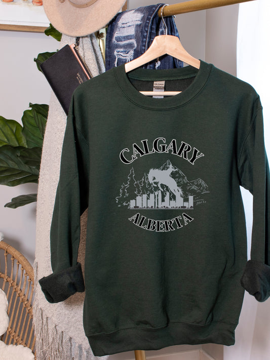 Calgary Tourism - Crewneck Relaxed Fit Sweatshirt Forest Green