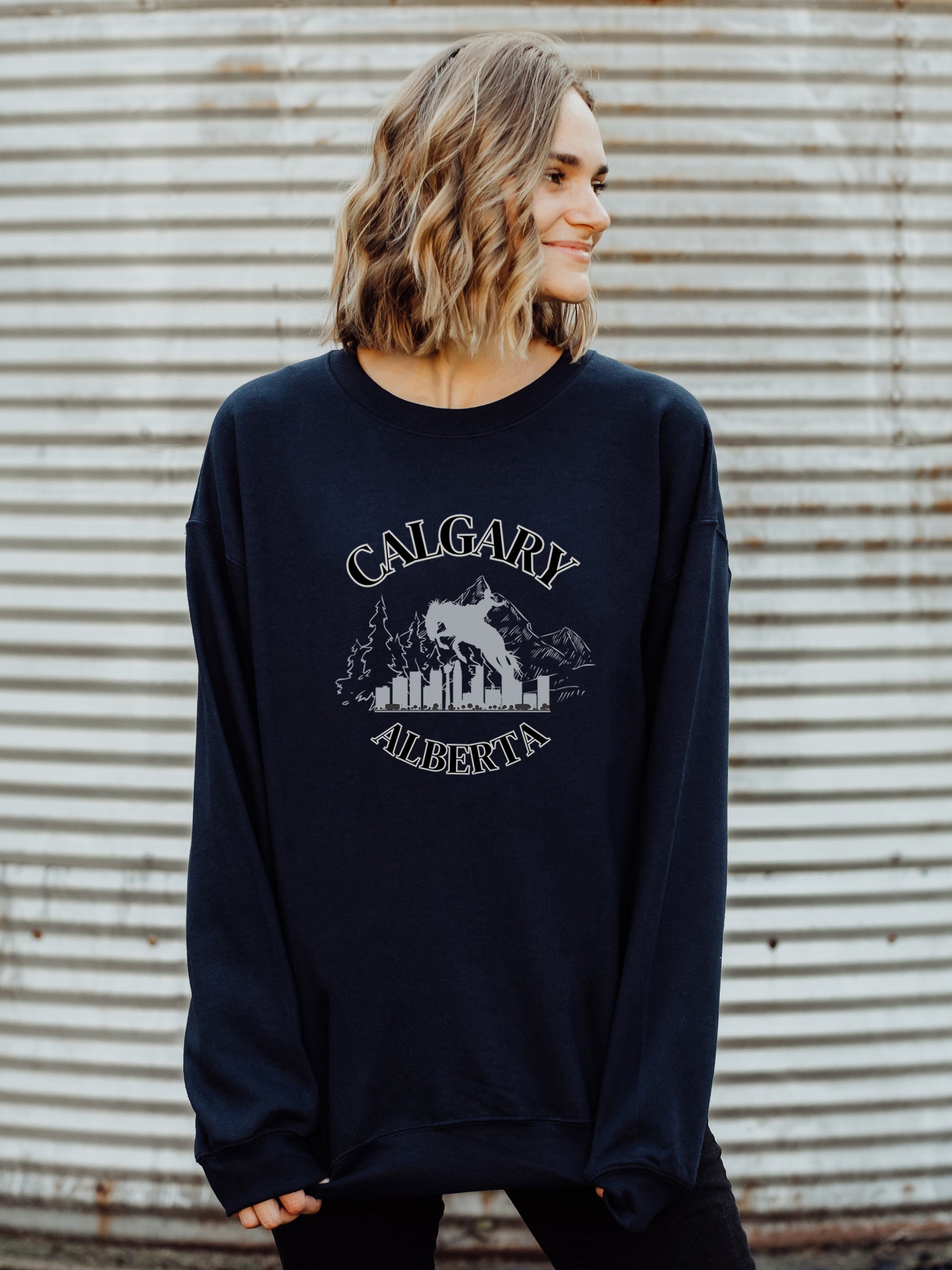 Calgary Tourism - Crewneck Relaxed Fit Sweatshirt Navy – CHERRY CHIC DESIGNS