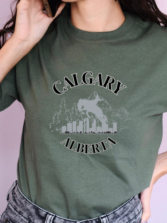 Calgary Tourism - Crewneck Relaxed Fit Tee Military Green