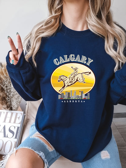 Calgary Cityscape - Crewneck Rlaxed Fit Sweatshirt Navy