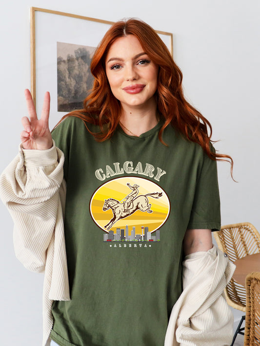 Calgary Cityscape - Relaxed Fit Tee Military Green