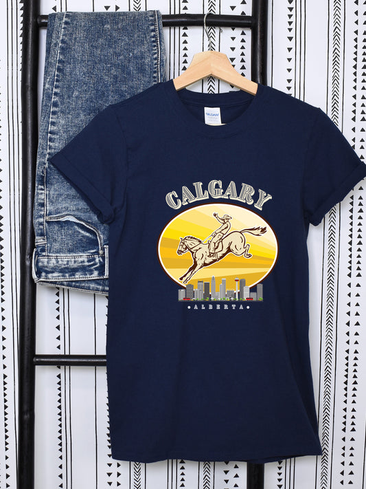 Calgary Cityscape - Relaxed Fit Tee Navy