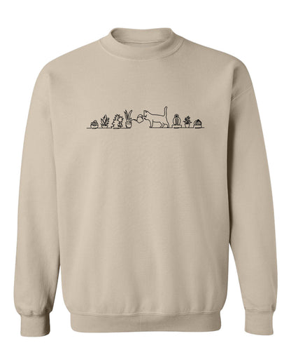 Cat Watering Plants - Crewneck Relaxed Fit Sweatshirt Sand