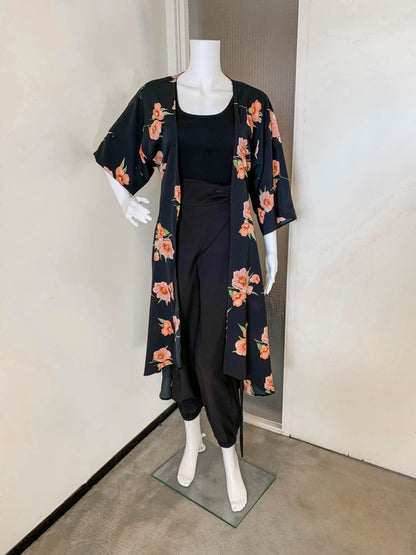Black Floral Kimono | Open Front Kimono | CHERRY CHIC DESIGNS