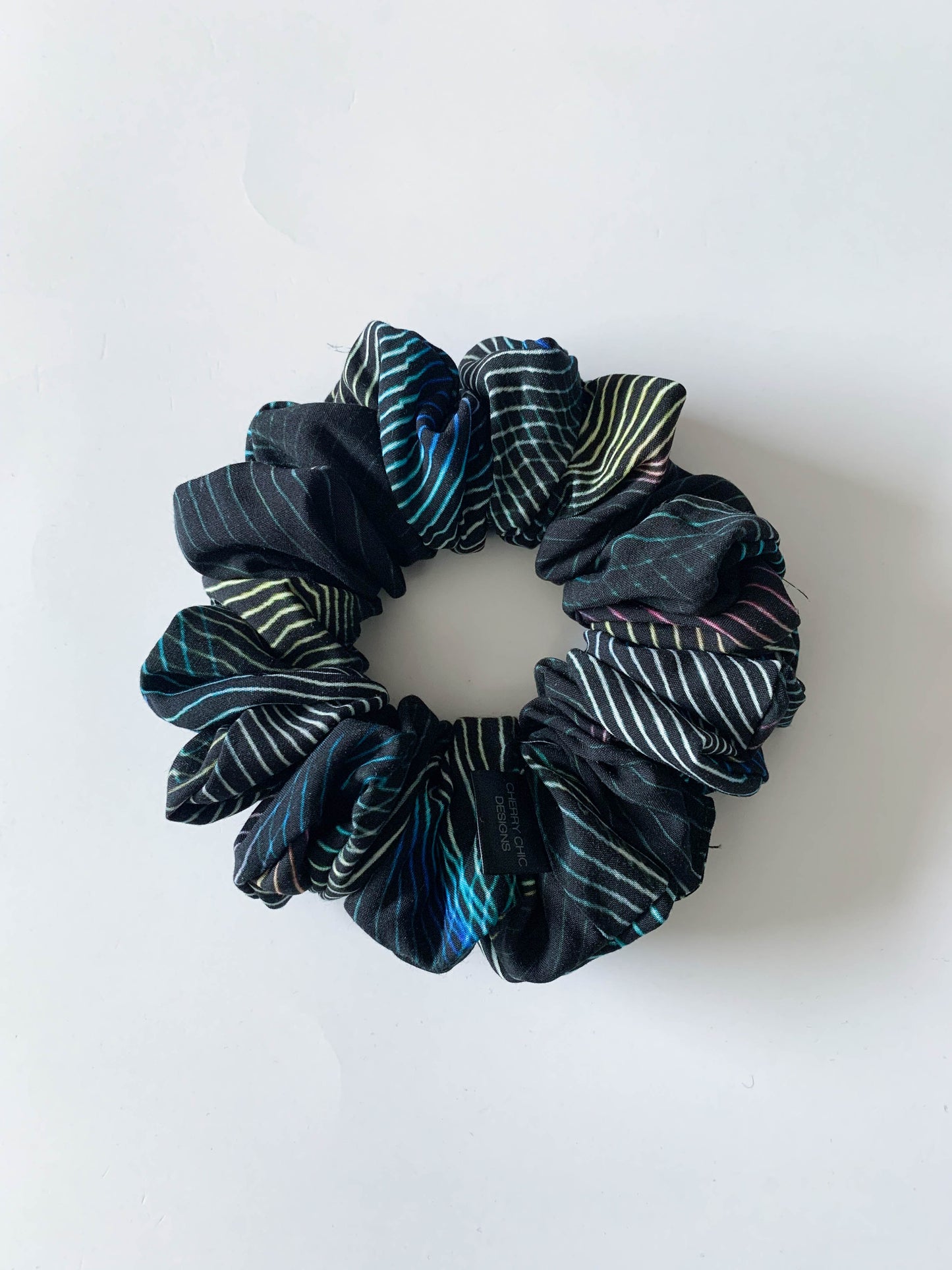 Black Peacock Scrunchie | Black Hair Scrunchie | CHERRY CHIC DESIGNS