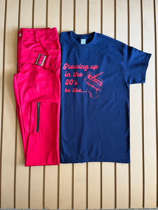 Growing up in the 80's be like - Relaxed Fit Tee Navy